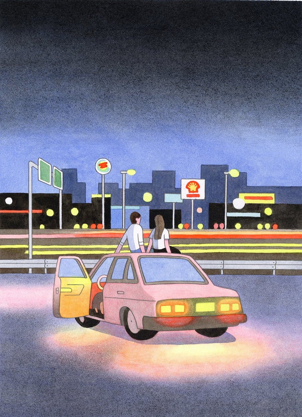 A melancolia da América neon nas aquarelas de Louise Laborie