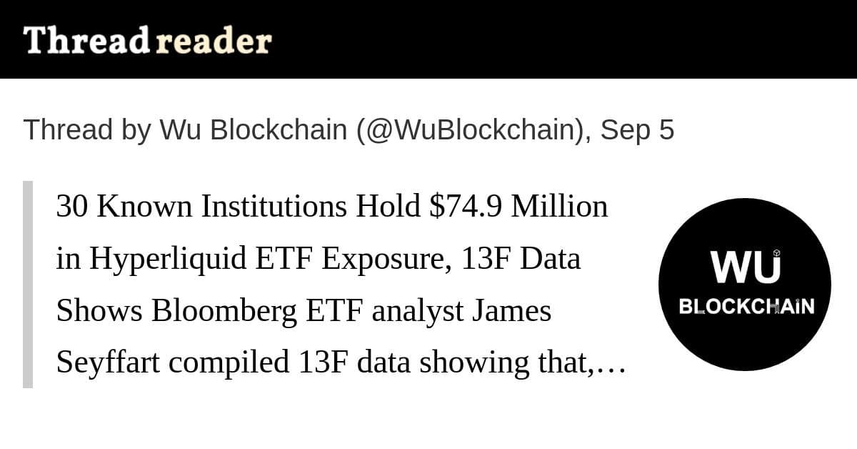 Adoção Institucional Cresce: 30 Entidades Detêm US$ 74,9 Milhões em ETF Hyperliquid