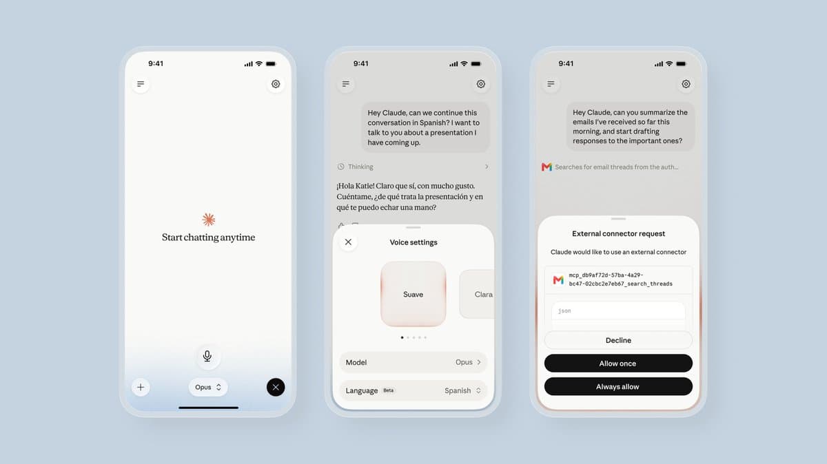 Anthropic aprimora o modo de voz do Claude com integração Opus e apps populares