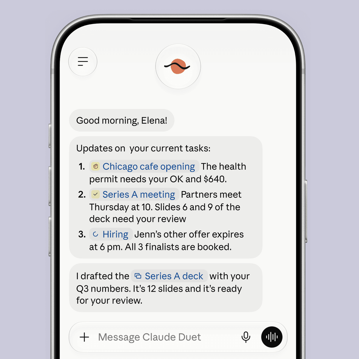 Anthropic’s new A.I. agent, Claude Duet. Credit...via Anthropic