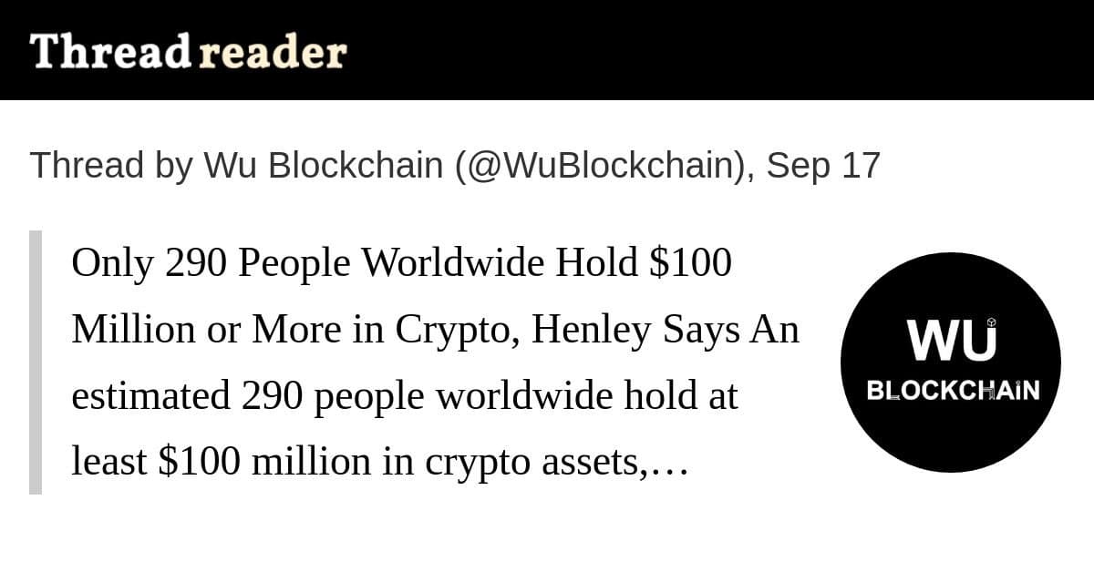 Apenas 290 indivíduos possuem US$100 milhões ou mais em criptoativos globalmente