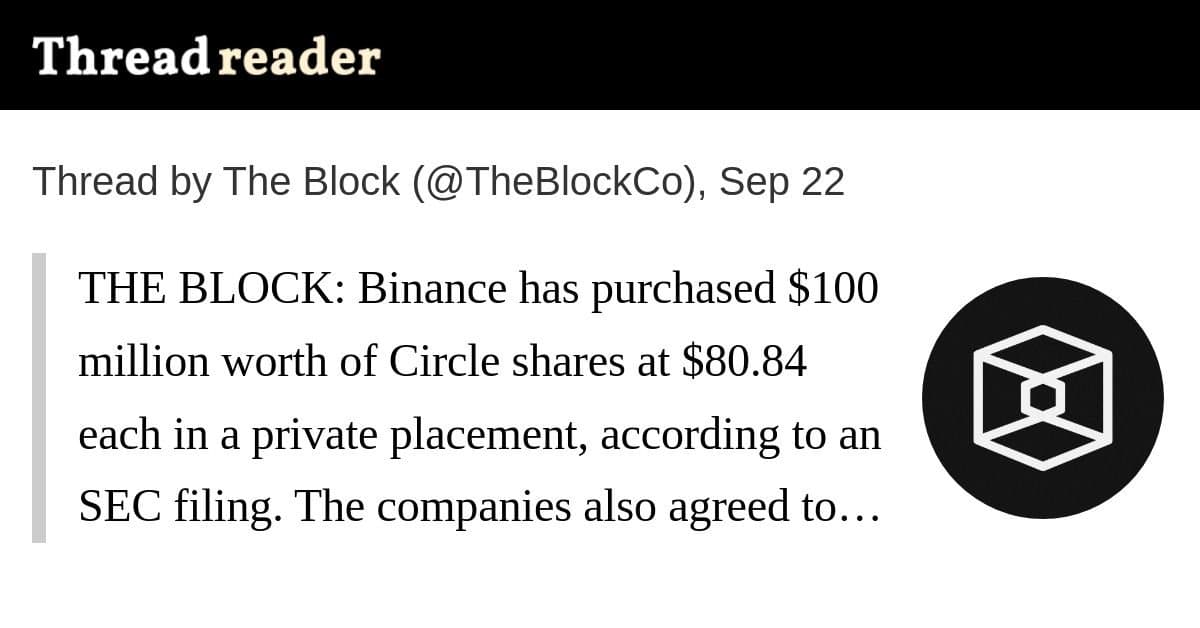Binance adquire US$ 100 milhões em ações da Circle e fecha acordo comercial de cinco anos
