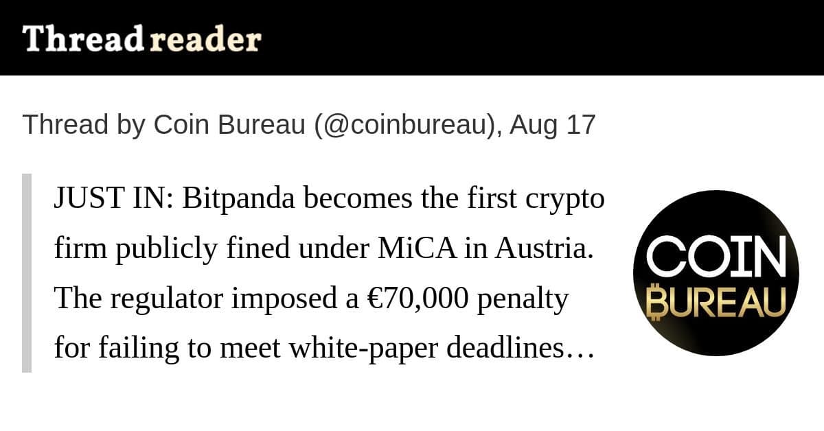 Bitpanda é a primeira empresa cripto multada publicamente sob MiCA na Áustria