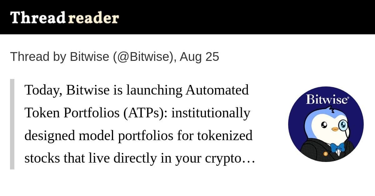 Bitwise lança portfólios de tokens automatizados para ações tokenizadas