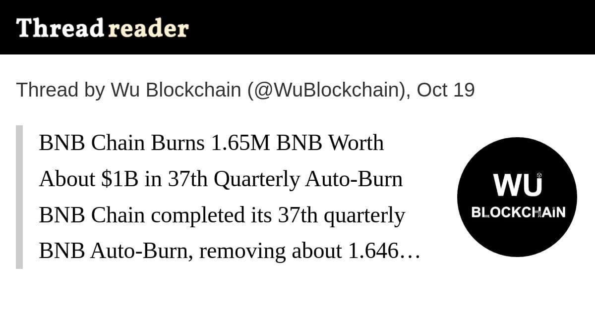 BNB Chain queima 1,65 milhão de BNB, equivalente a cerca de US$ 1 bilhão, em sua 37ª queima trimestral automática