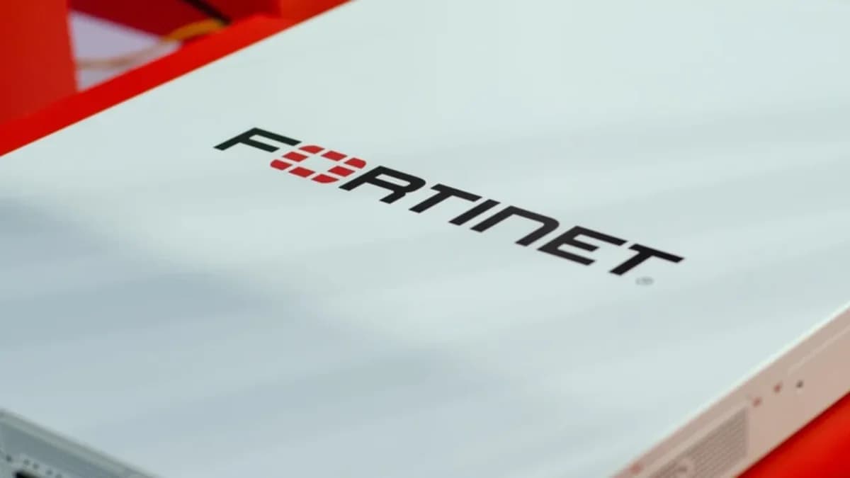A Fortinet device with the name of the company on the top.