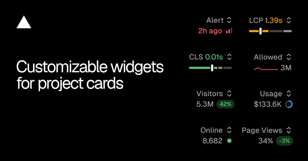 Vercel permite escolher a métrica exibida em cada card de projeto no dashboard