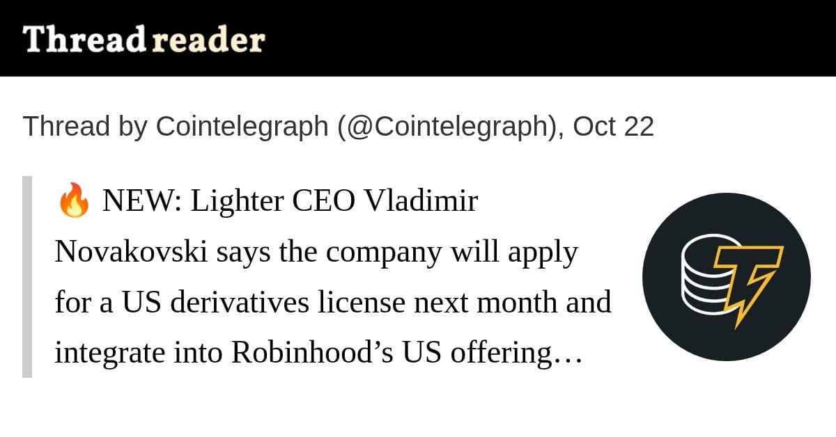 CEO da Lighter planeja licença de derivativos nos EUA e integração com a Robinhood