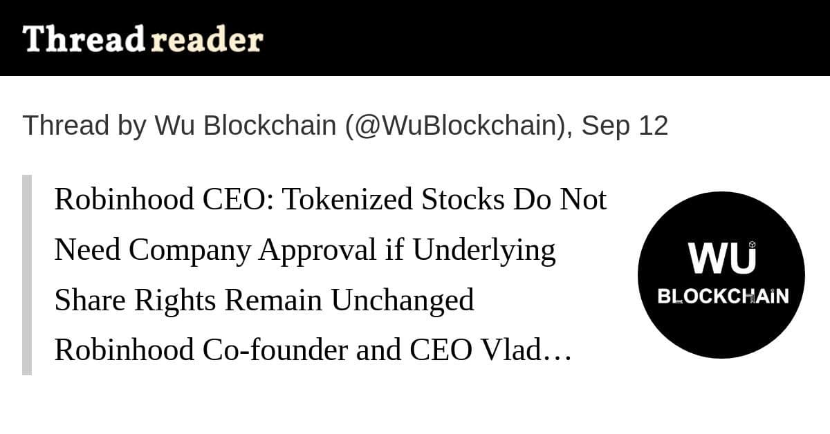 CEO da Robinhood: Ações tokenizadas dispensam aprovação do emissor