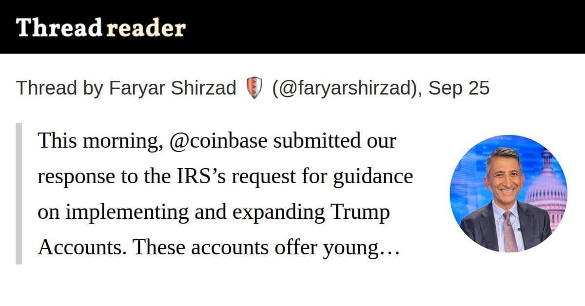 Coinbase pede ao IRS para incluir ativos digitais nas Contas Trump