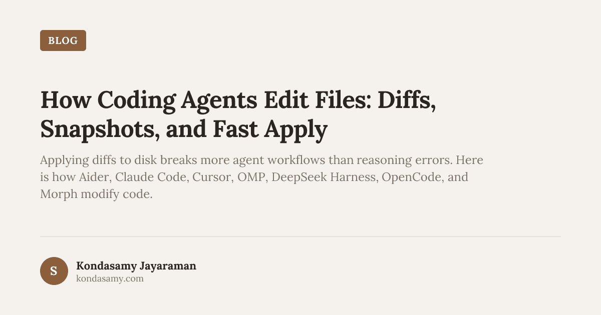 Como Agentes de Codificação Editam Arquivos: Diffs, Snapshots e Aplicação Rápida