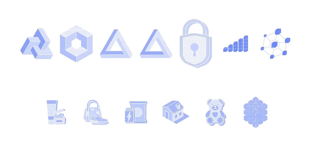 All 13 Layers illustrations rendered from their hand-placed dots: merchandising, search, recommendations and other product marks on the top row, category illustrations on the bottom row.