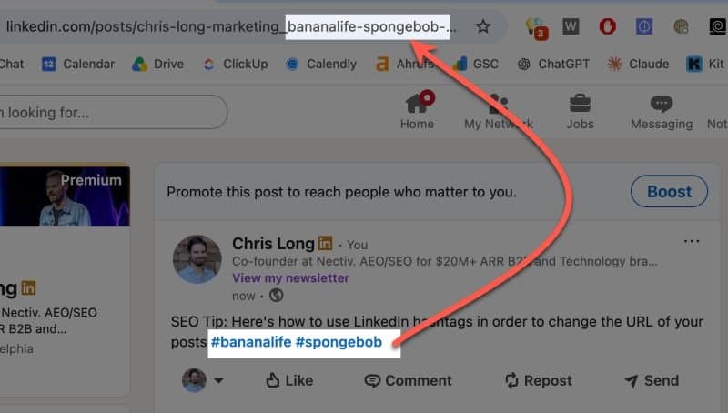 Como hashtags controlam as URLs de posts no LinkedIn e impactam o SEO