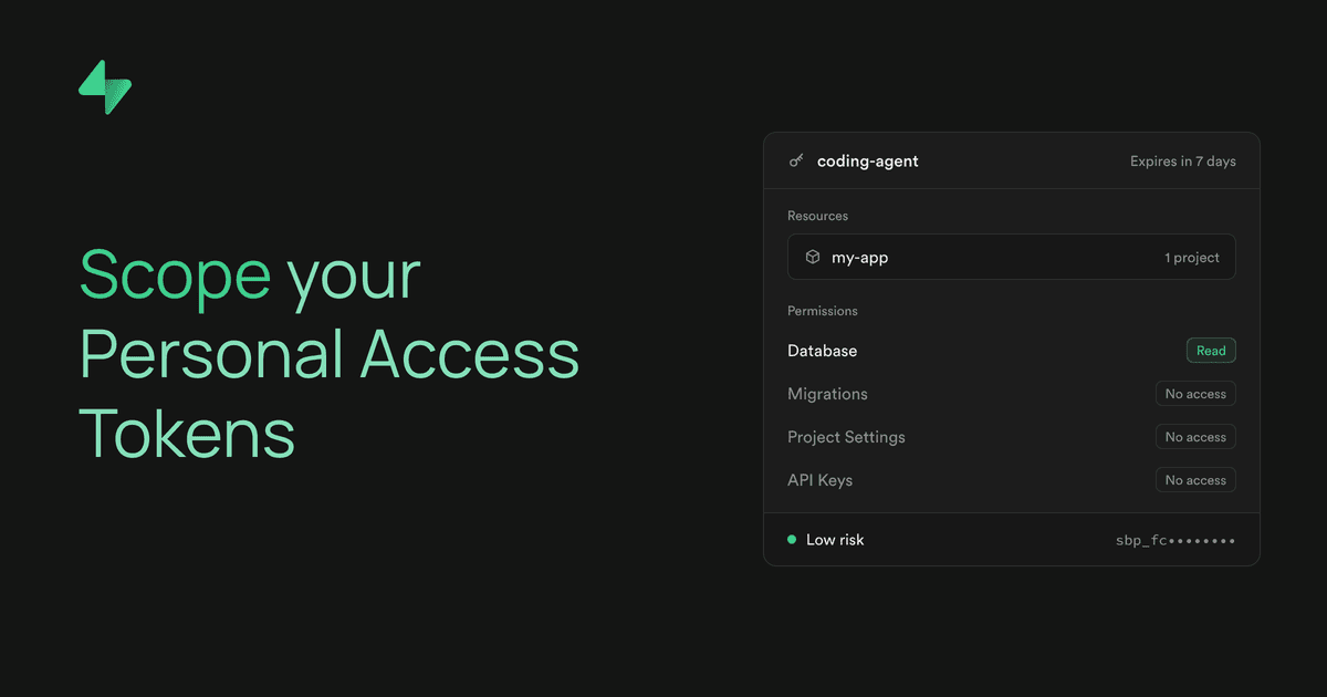 Como restringir o escopo dos personal access tokens do Supabase
