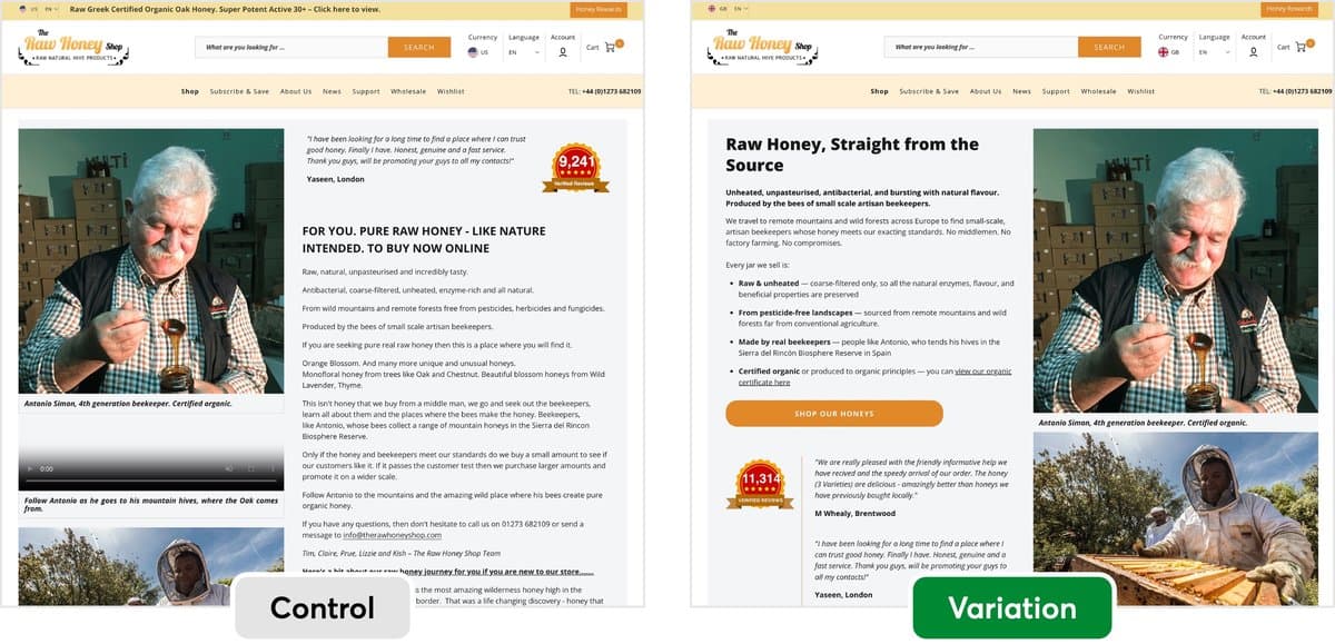 Como uma homepage mais simples aumentou as vendas em 24% na The Raw Honey Shop