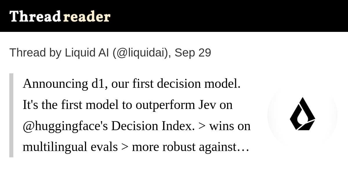 D1 é um modelo de decisão que supera Jev no Decision Index da Hugging Face