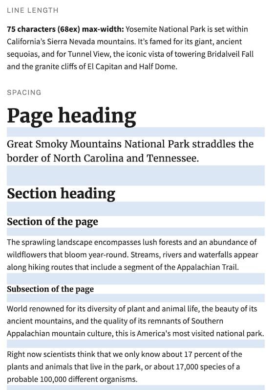 A screenshot of the USWDS documentation showing what is described in the following paragraph
