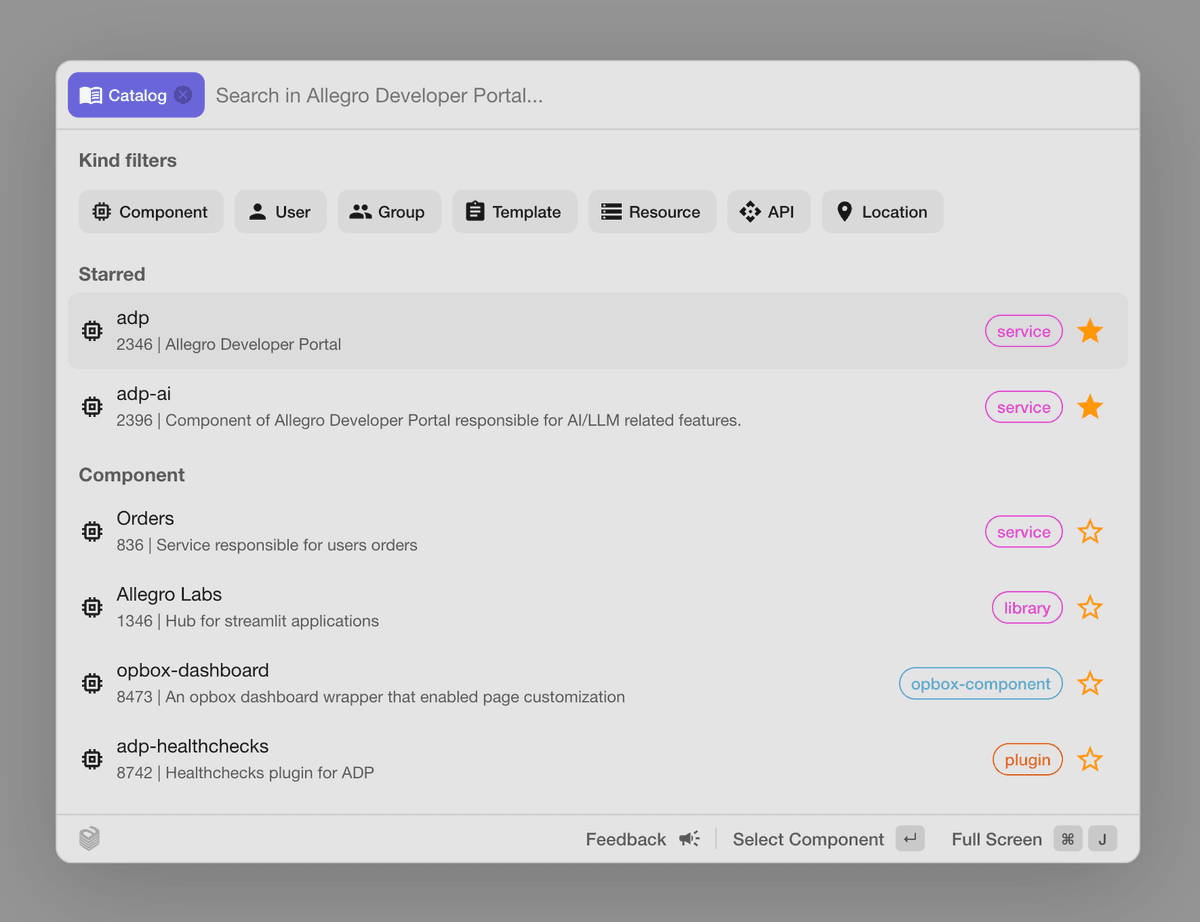 Commander catalog search view