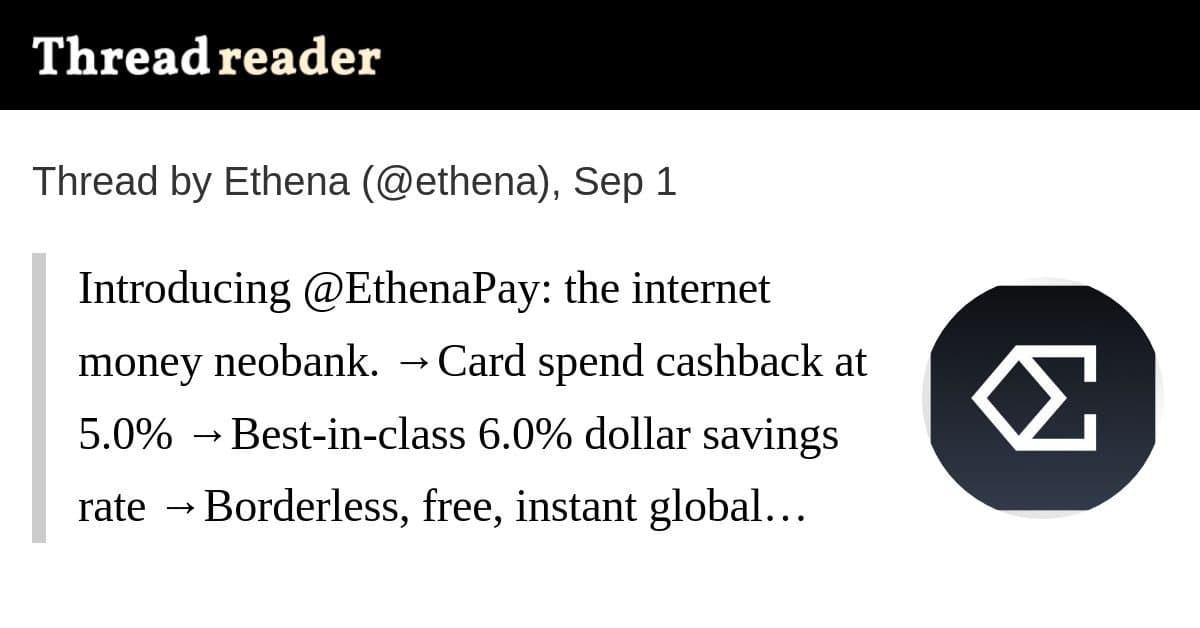 Ethena Pay lança neobanco com rendimento de 6% e 5% de cashback