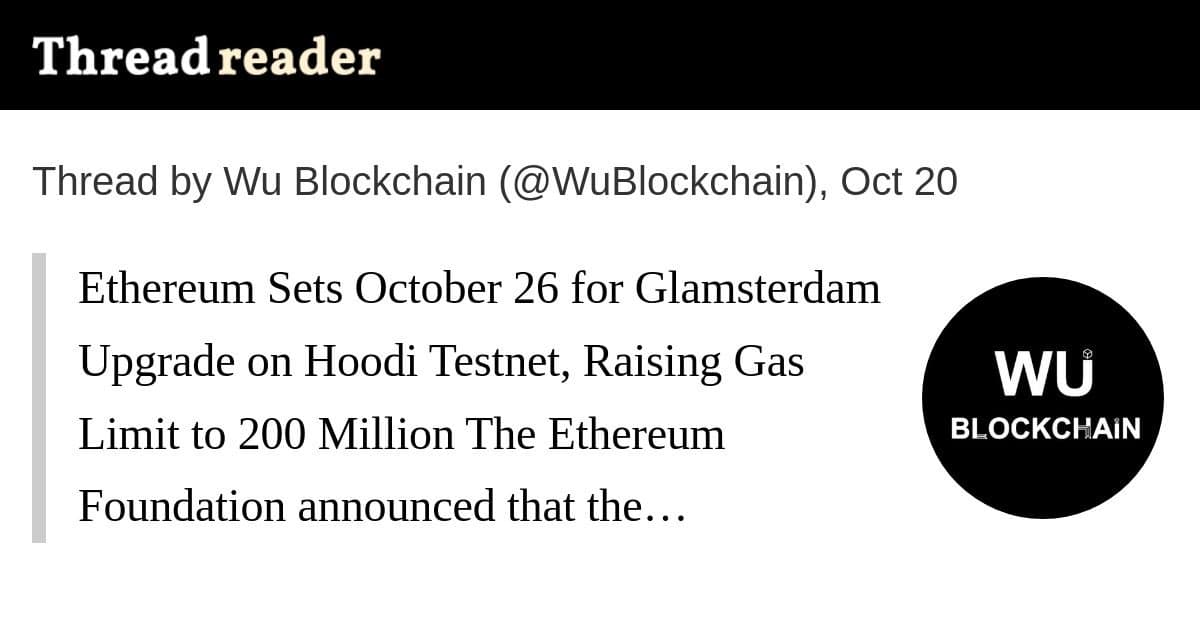 Ethereum agenda atualização Glamsterdam para 26 de outubro na testnet Hoodi