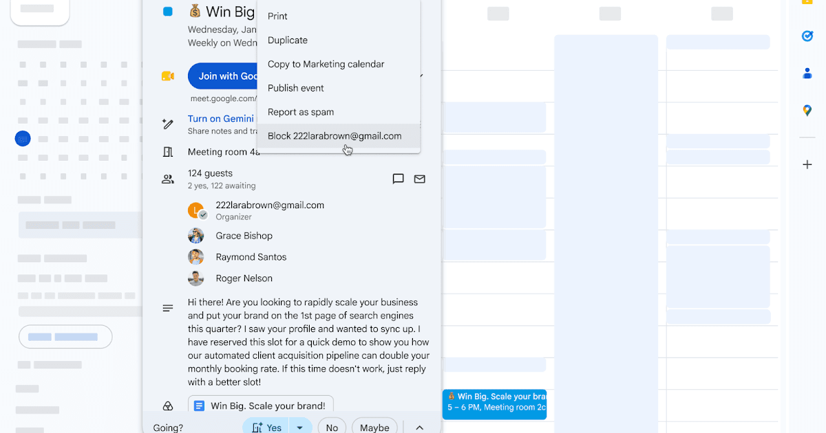Gerencie convites de eventos indesejados com bloqueio de usuários no Google Calendar
