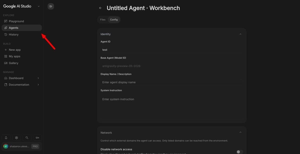 Google testa UI para gerenciamento de Agentes no AI Studio, focando em projetos Cloud