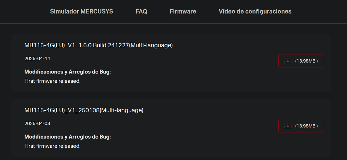 Firmware versions