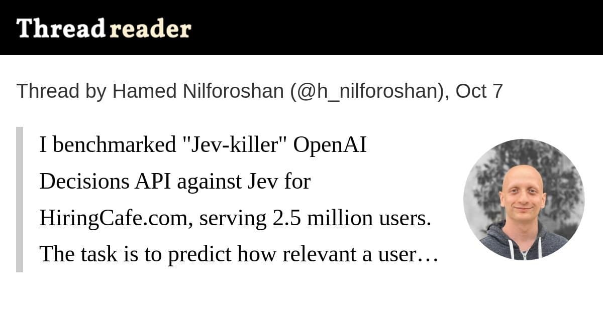HiringCafe comprova que Jev supera a nova Decisions API da OpenAI e Gemini 3.1 Flash-Lite em correspondência de vagas