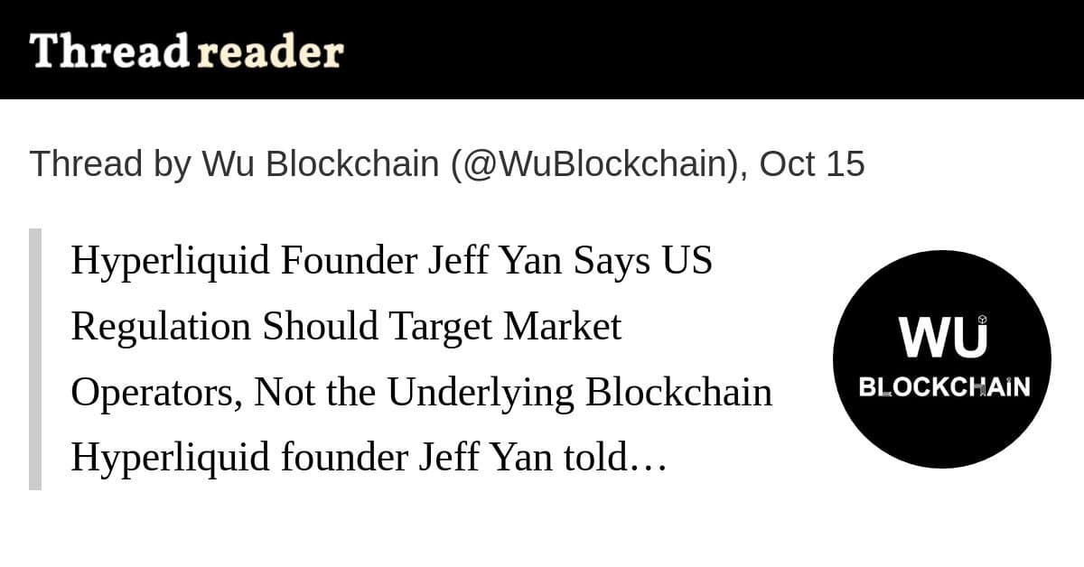 Jeff Yan, da Hyperliquid, sobre a regulação dos EUA: infraestrutura L1 e obrigações de mercado