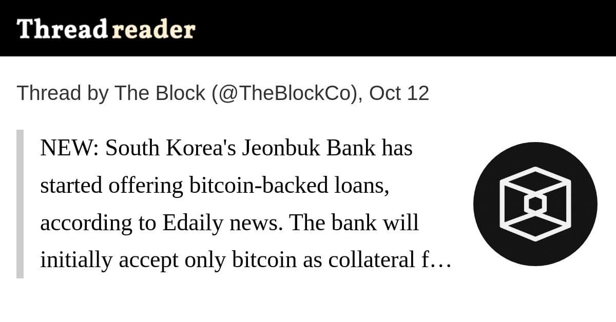 Jeonbuk Bank da Coreia do Sul Oferece Empréstimos Lastreados em Bitcoin