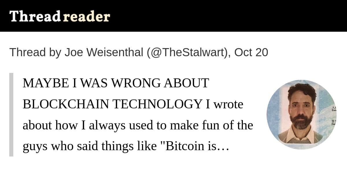 Joe Weisenthal, da Bloomberg, reavalia seu ceticismo em relação à tecnologia blockchain