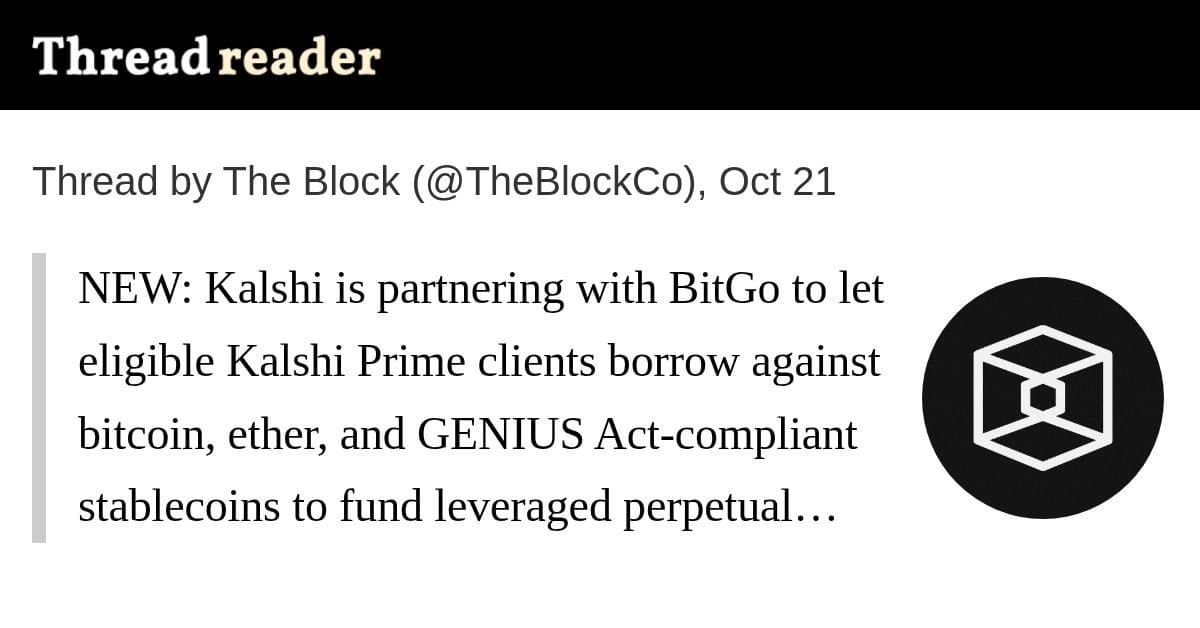 Kalshi firma parceria com a BitGo para clientes Prime tomarem crédito e operarem perps alavancados