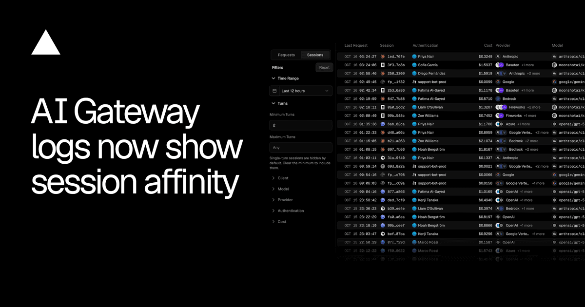 Logs do AI Gateway agora exibem session affinity e taxa de cache por sessão