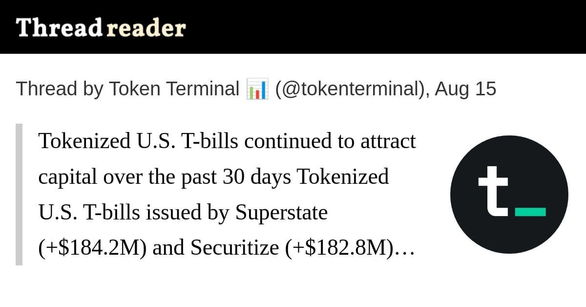 Mercado de T-bills tokenizados cresce impulsionado por Superstate e Securitize