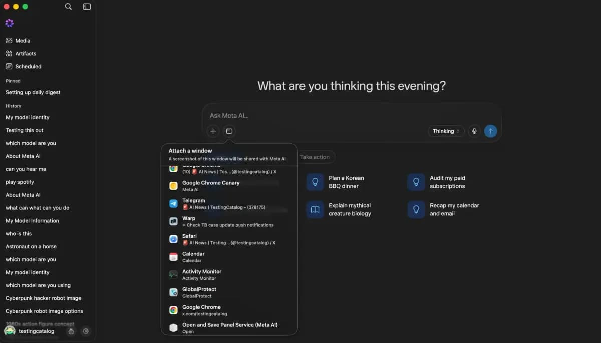 Meta lança aplicativo de IA para macOS com compartilhamento de tela