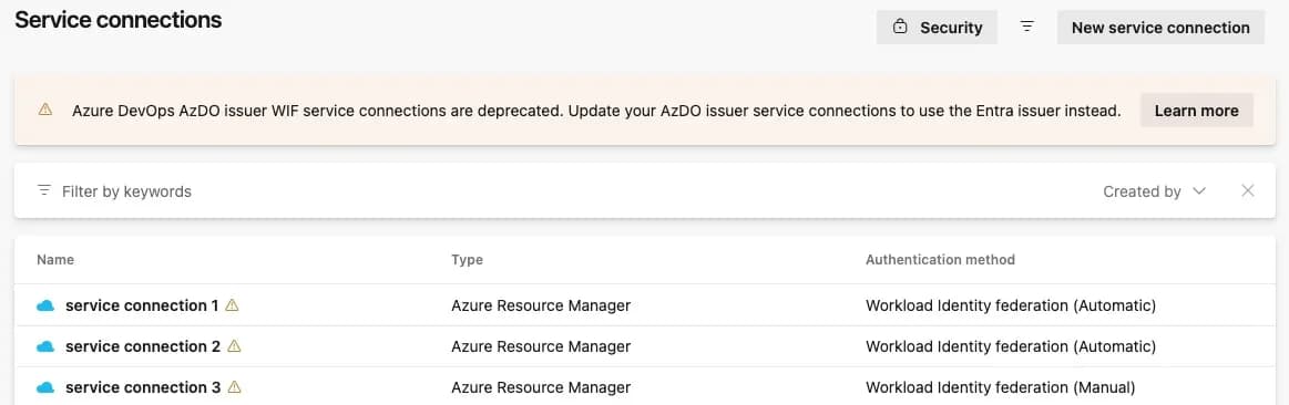 Microsoft aposenta emissor Azure DevOps em conexões de serviço de federação de identidade de workload