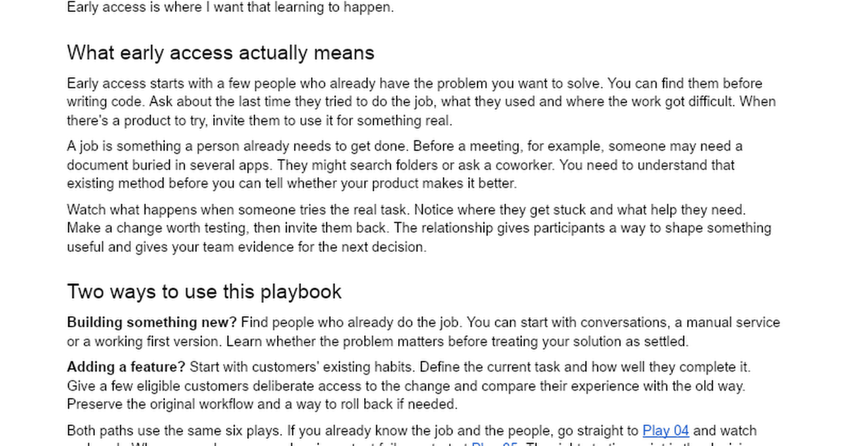 O playbook de early access