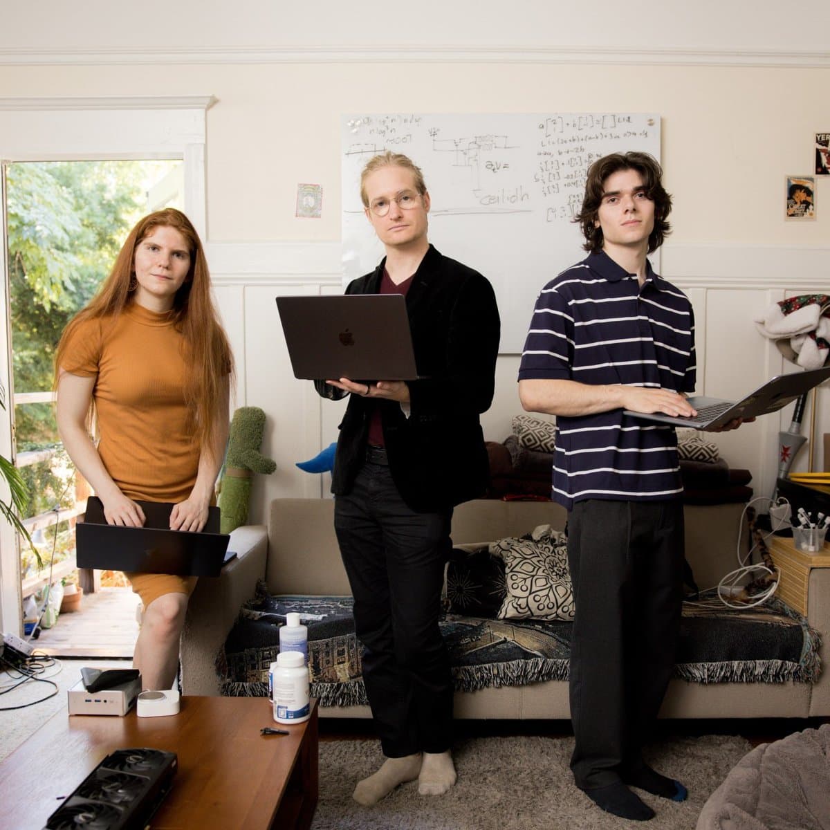 Swarm chasers Sydney Von Arx, Jeffrey Ladish and Spencer Kitts in Berkeley, Calif.