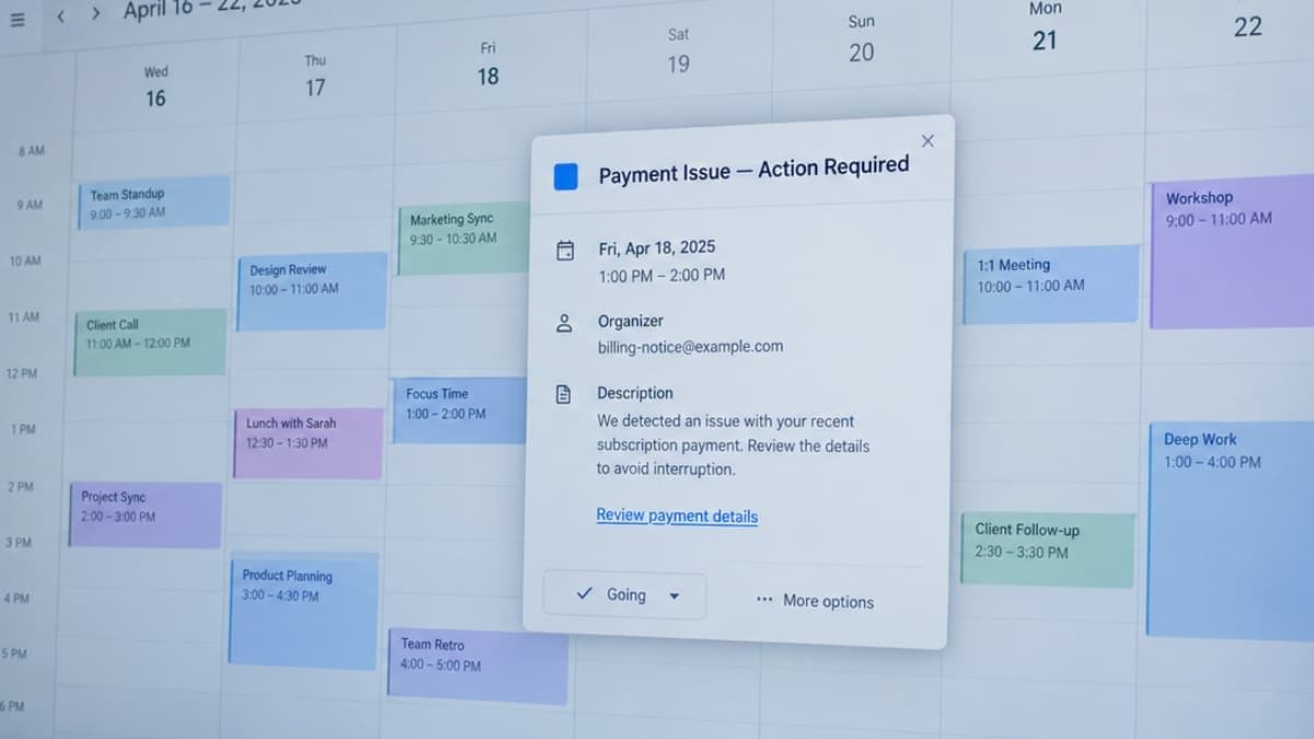 Phishing via convites de calendário deixa eventos maliciosos mesmo após quarentena