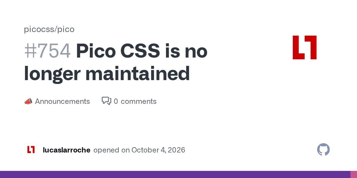 Pico CSS deixa de ser mantido