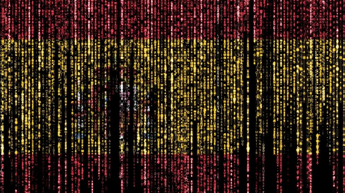 A Spanish flag rendered in digitized characters.
