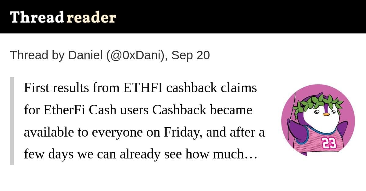 Primeiros resultados de pedidos de cashback ETHFI para usuários EtherFi Cash