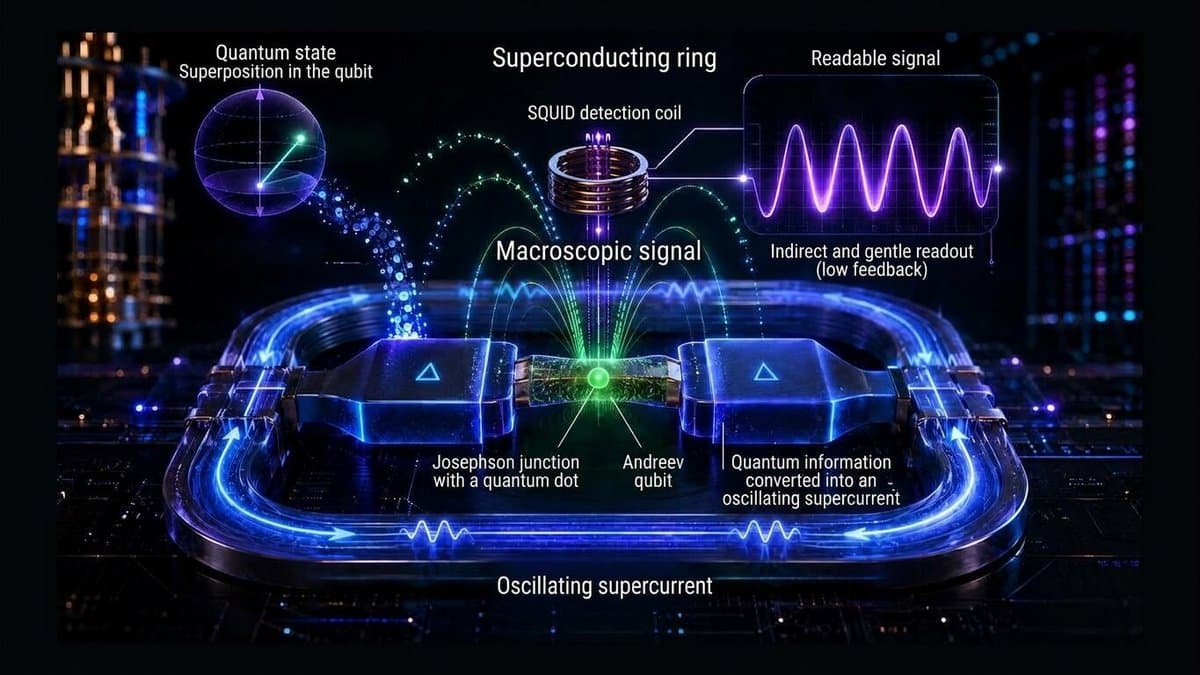 Proposta lê o estado de um qubit Andreev pela supercorrente e por um SQUID, sem qubits ancilla