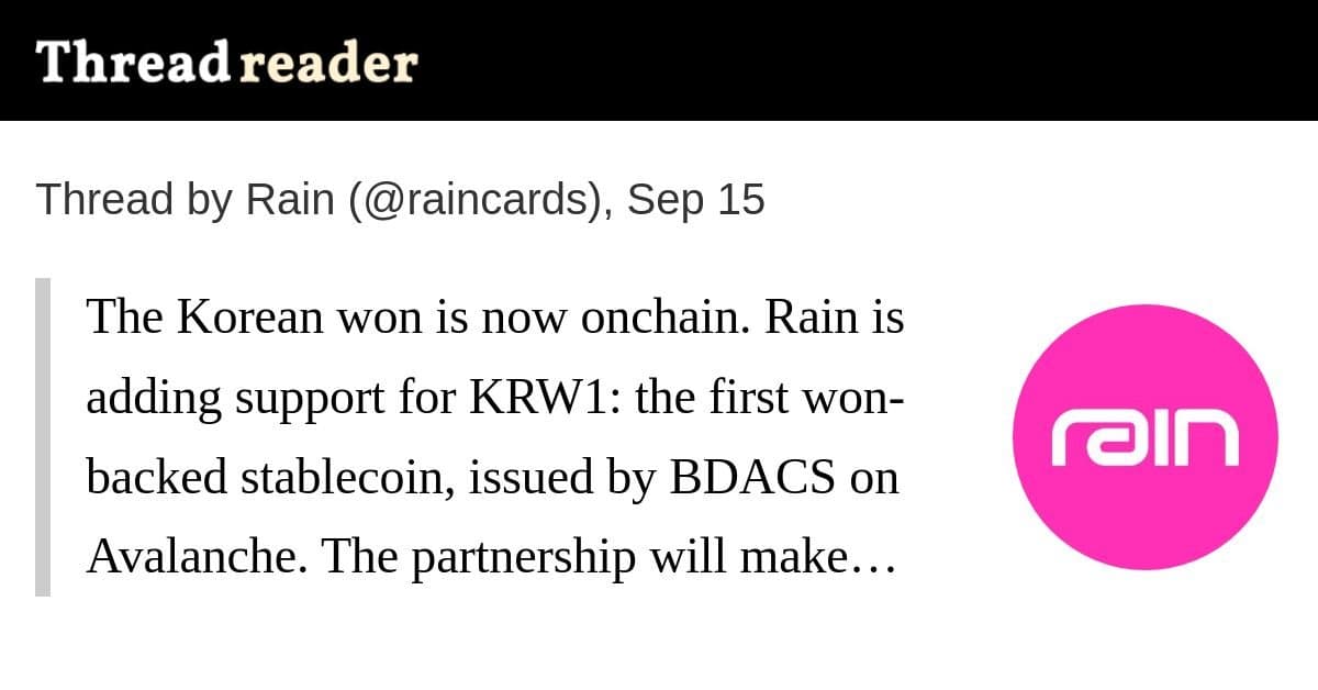 Rain passa a suportar KRW1, a primeira stablecoin lastreada em won coreano