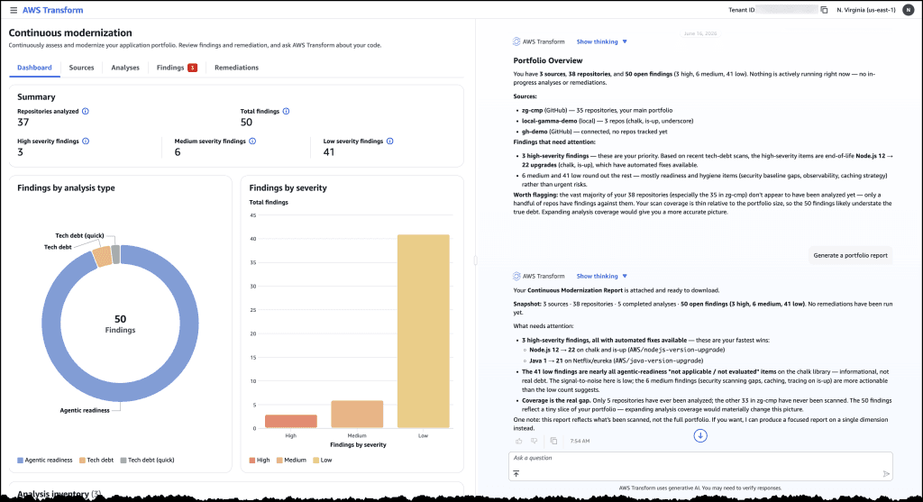 Reduza tech debt de forma autônoma com o AWS Transform – continuous modernization (preview)