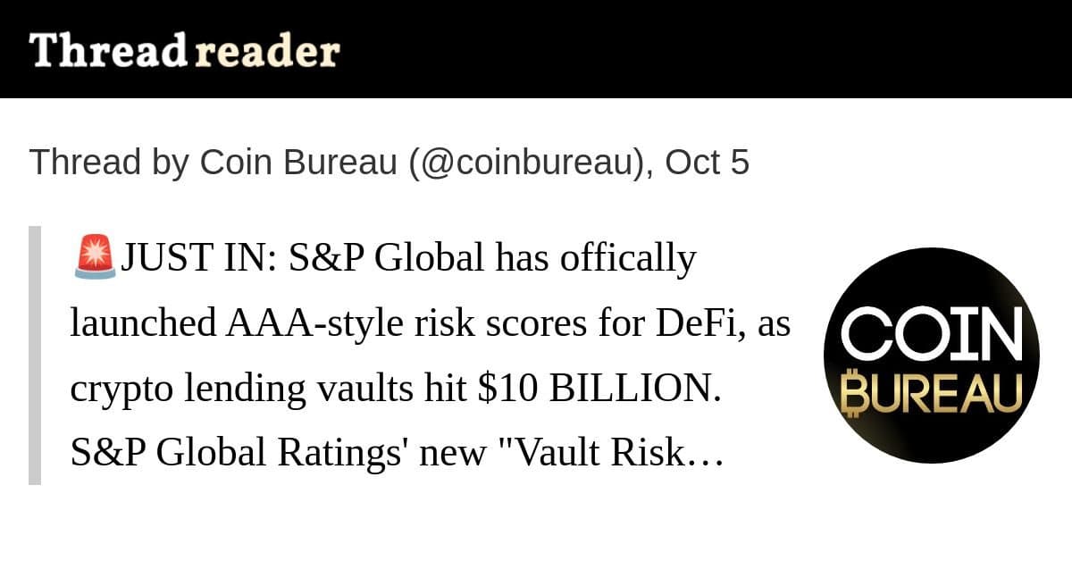 S&P Global lança avaliação de risco estilo AAA para vaults de empréstimo DeFi
