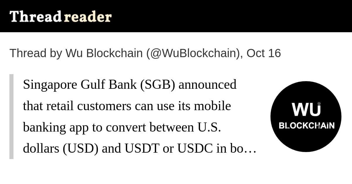 Singapore Gulf Bank Habilita Conversão Direta de USDT e USDC para Clientes de Varejo