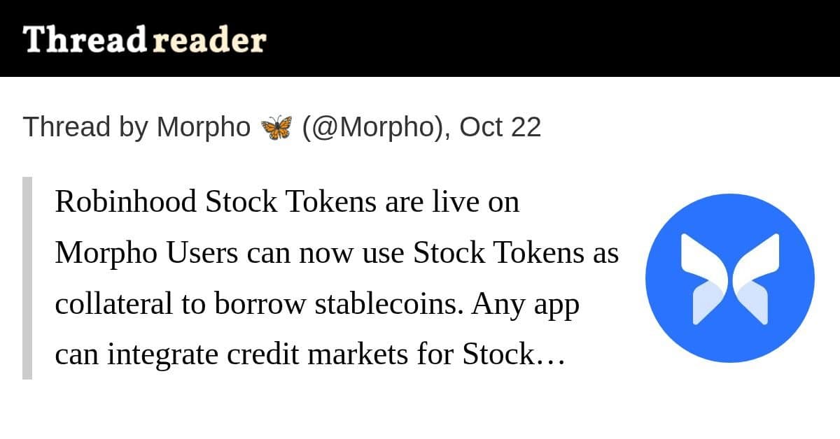 Stock Tokens da Robinhood já podem ser usados como colateral na Morpho
