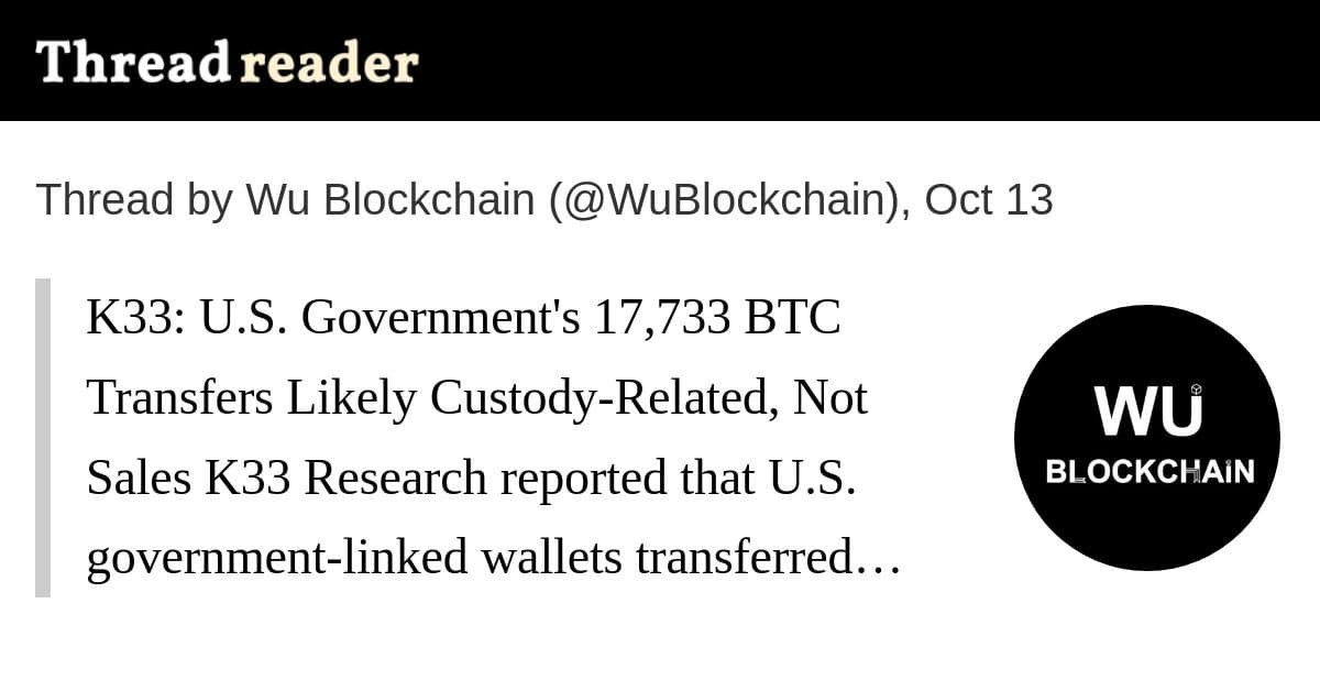 Transferências de 17.733 BTC do governo dos EUA ligadas à custódia